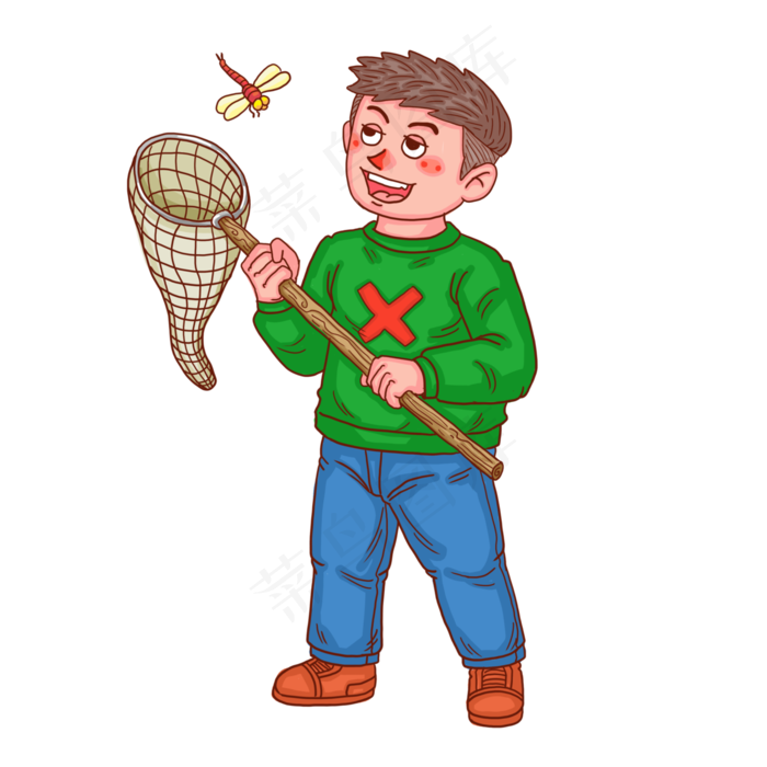 六一儿童节抓蜻蜓小男孩人物