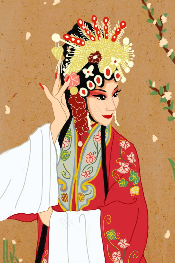 中国风传统文化戏曲人物红衫皇冠(3545X5315(DPI:300))psd模版下载