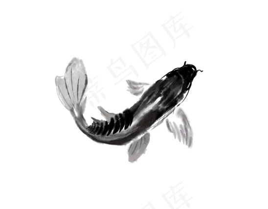 水墨画矢量一只鲤鱼,免抠元素