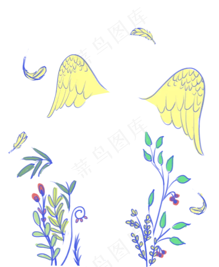 节日小翅膀清新可爱手绘植物藤曼(1834X2229(DPI:300))psd模版下载