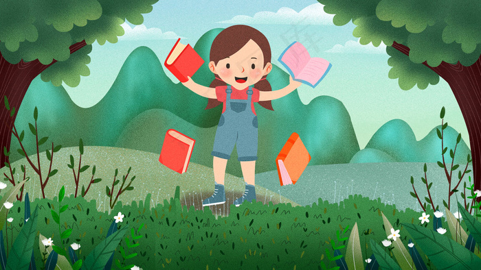 欢庆世界读书日学习看书飞舞节庆节日插画