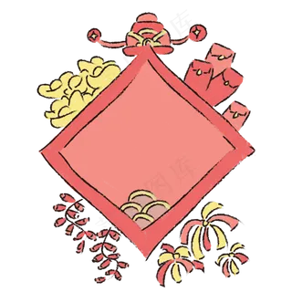 春节手绘卡通过年帖,免抠元素 春节手绘卡通过年帖,免抠元素