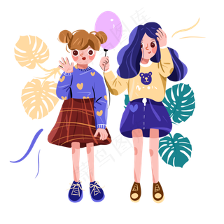 儿童节女孩惊讶可爱表情手绘pn