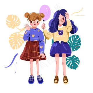 儿童节女孩惊讶可爱表情手绘pn