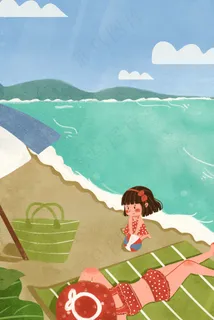 母女休假在海边游玩 母女休假在海边游玩