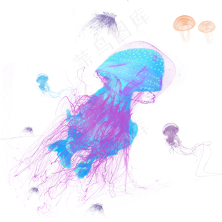 浮游生物彩色水母元素,免抠元素