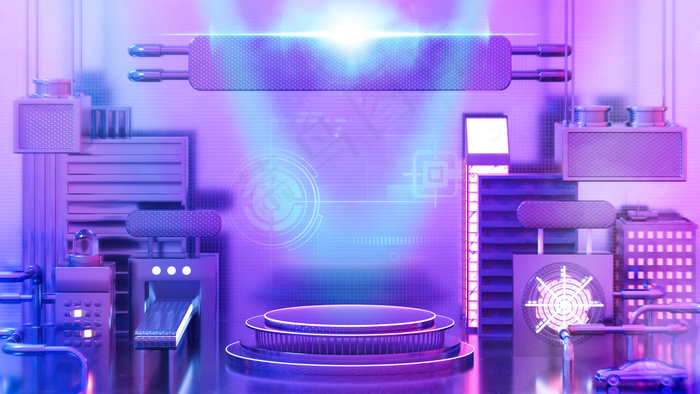 C4D蓝粉色炫酷科技感双11海报背景