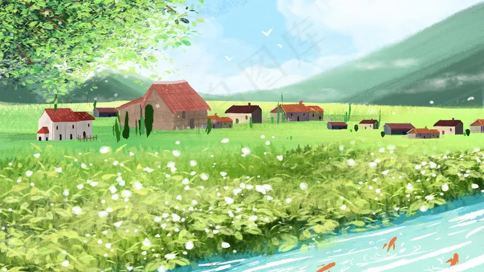 五月你好风景花草治愈系小清新(2880*1620px 300 dpi )psd模版下载