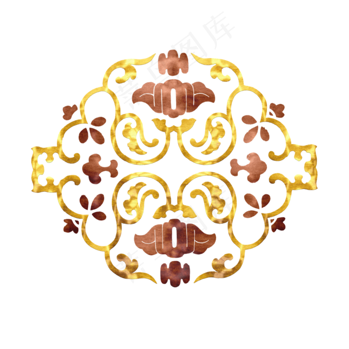 中国风古典金色金箔红铜对称团花(3500X3500(DPI:200))psd模版下载