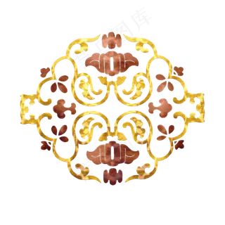 中国风古典金色金箔红铜对称团花