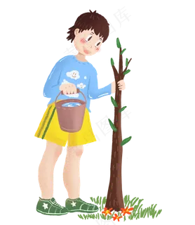 植树节浇水的小女孩
