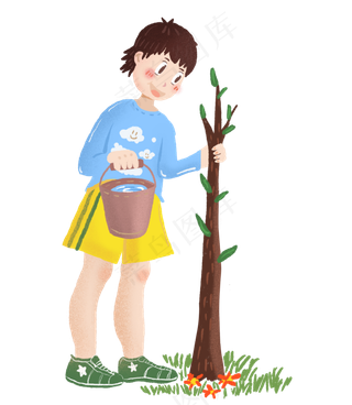 植树节浇水的小女孩