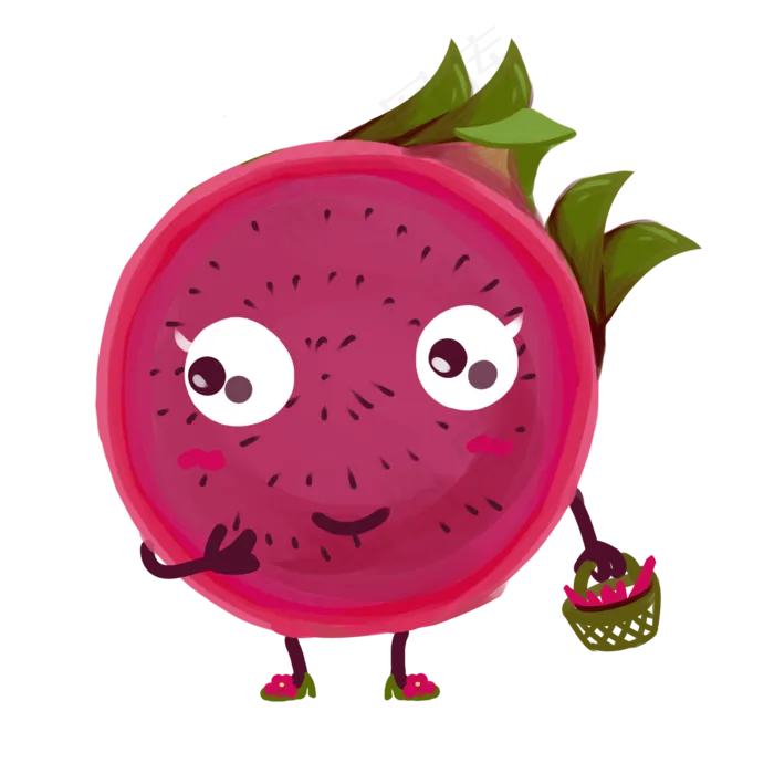 卡通表情火龙果拎着篮子(2000X2000(DPI:300))psd模版下载