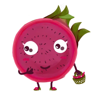卡通表情火龙果拎着篮子