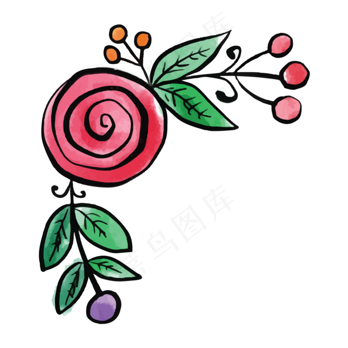 红花绿叶装饰图案免抠