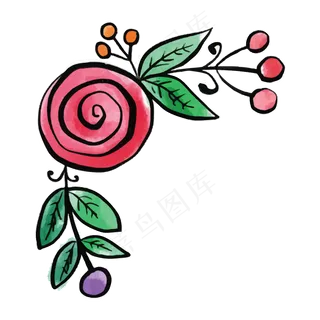 红花绿叶装饰图案免抠