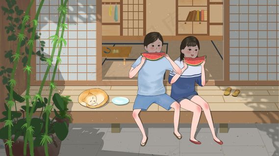 夏天在屋子里吃西瓜乘凉