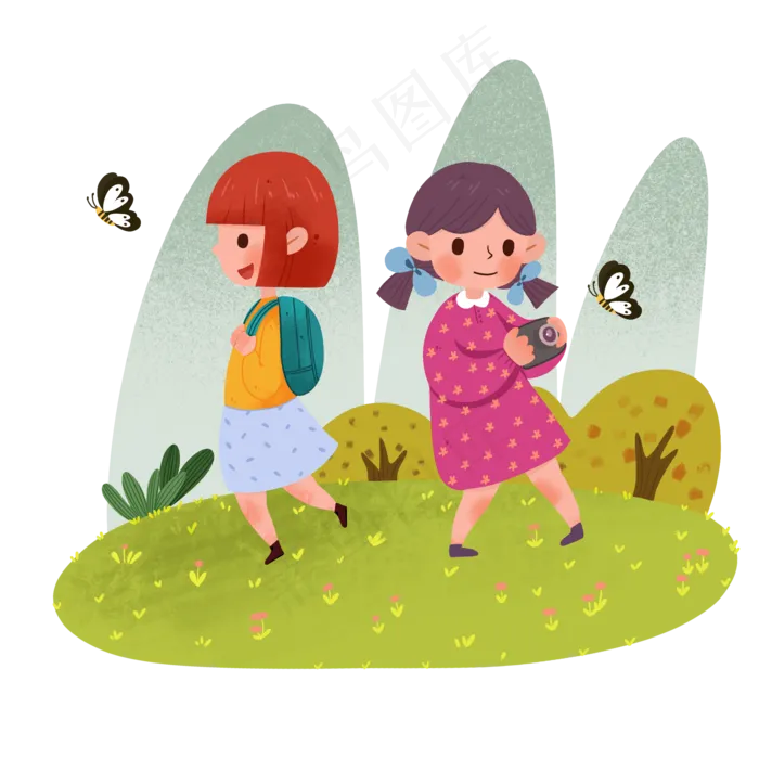 春分踏青的小女孩,免抠元素