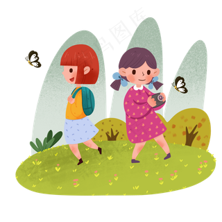 春分踏青的小女孩,免抠元素