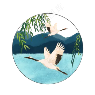 中国古典仙鹤春光山水江南