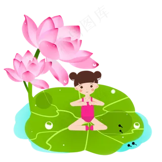 夏至大暑小暑清爽女孩荷叶打坐