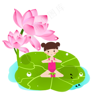 夏至大暑小暑清爽女孩荷叶打坐
