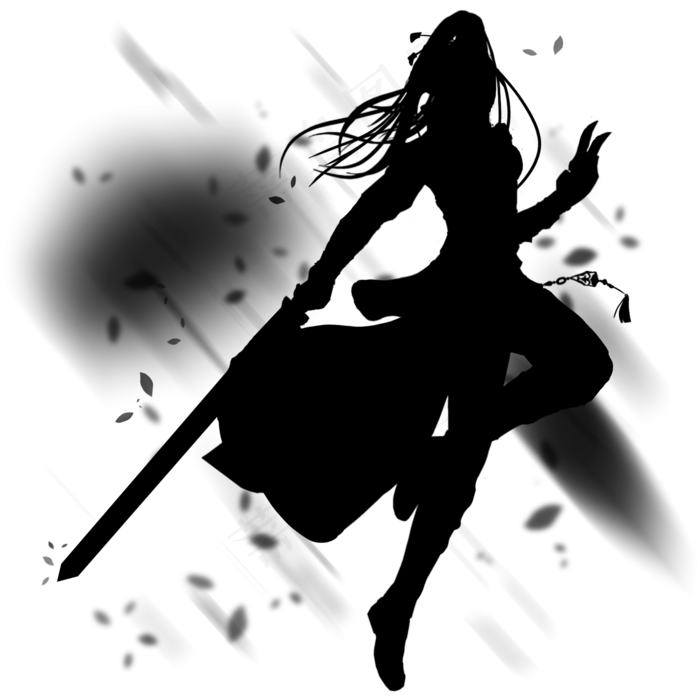 可商用武侠人物水墨风花瓣剪影,免抠元素