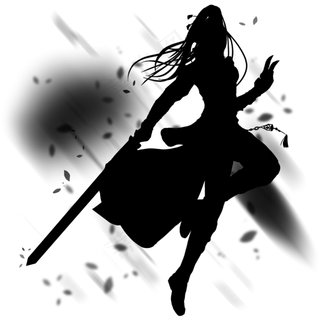 可商用武侠人物水墨风花瓣剪影,免抠元素