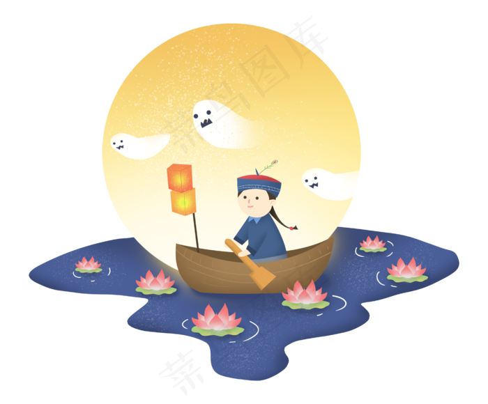 中元节小鬼荷花灯荷花僵尸百鬼节