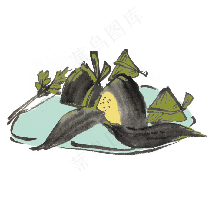 端午节水墨粽子手绘插画