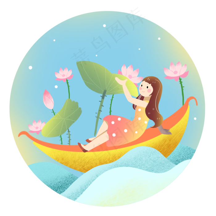 节气处暑女孩坐船荷花素材(2000X2000(DPI:300))psd模版下载