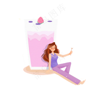 夏至草莓果汁女孩享受午休时光素