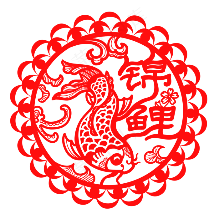 中国风喜庆创意窗花锦鲤剪纸商用,免抠元素(2000X2000(DPI:300))psd模版下载