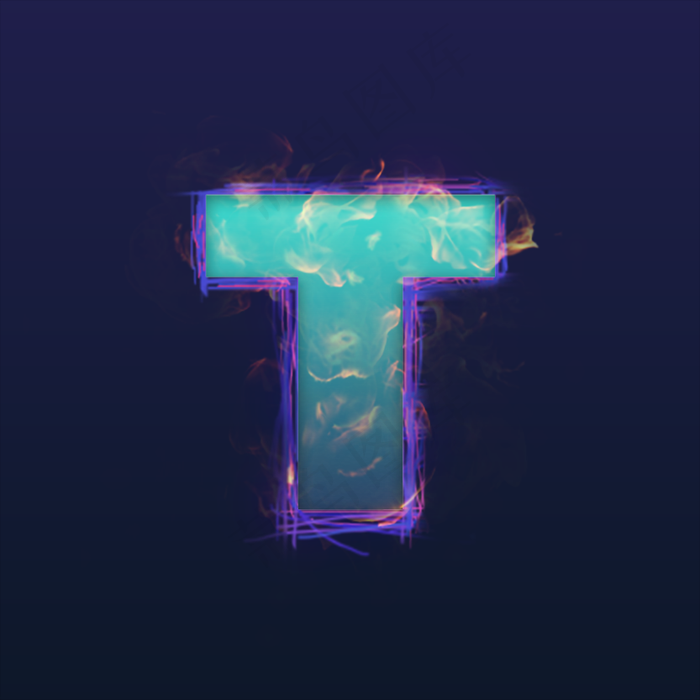 火焰蓝色炫光大写字母T