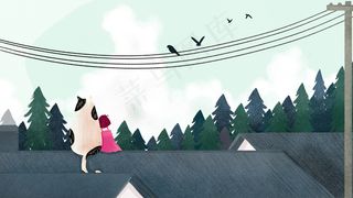 手绘屋顶风景插图