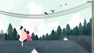 手绘屋顶风景插图