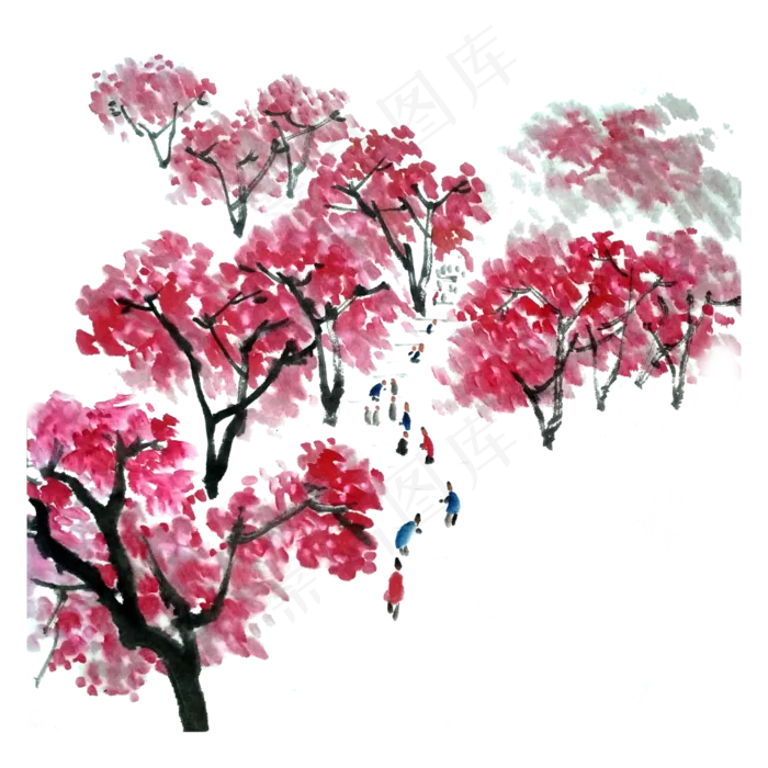 春天赏桃花春游PNG水墨国画清(3000X3000(DPI:300))psd模版下载