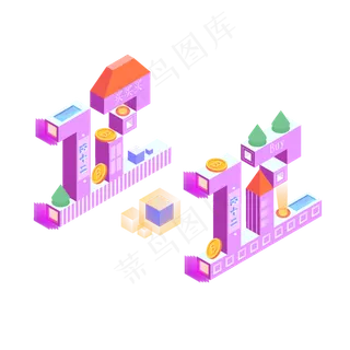 双十二电商促销创意建筑物设计,免抠元素