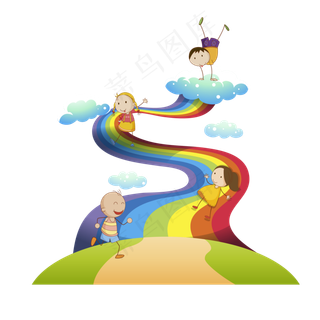 儿童节爬彩虹飞天场景下载,免抠元素