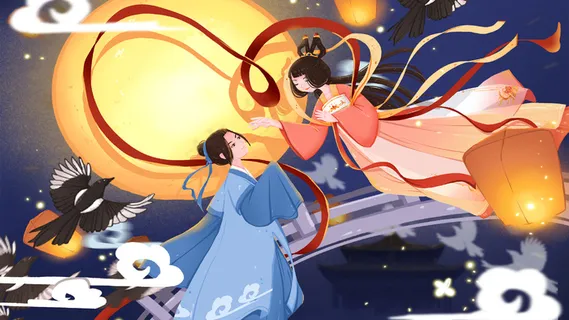 七夕节月下鹊桥相会唯美牛郎织女 七夕节月下鹊桥相会唯美牛郎织女