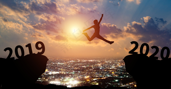 创意2020城市跨越背景合成