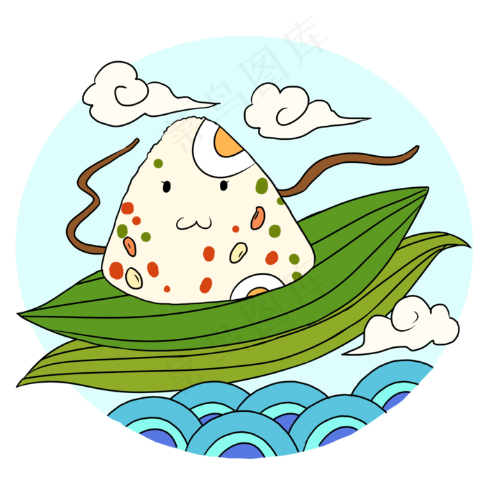 端午节绿色卡通元素粽子PNG(2000X2000(DPI:300))psd模版下载