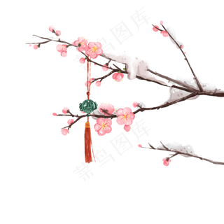 水彩古风粉色积雪梅花