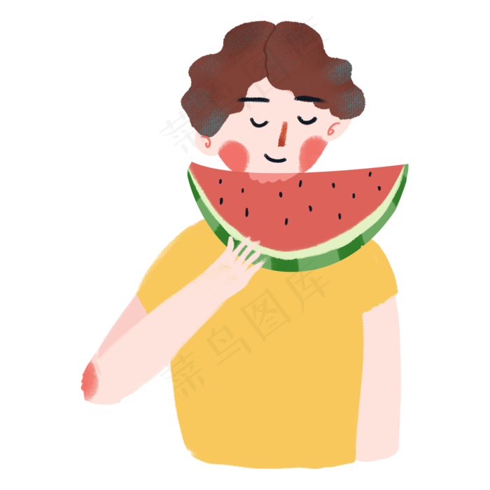 夏季吃西瓜的男生