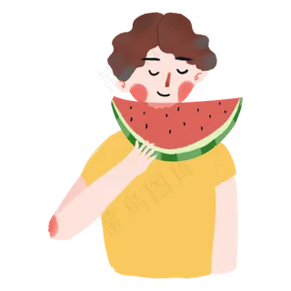 夏季吃西瓜的男生