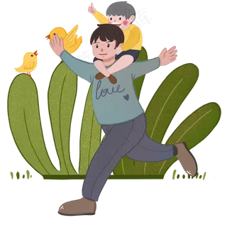 父亲节宝宝骑脖子卡通小清新扁平