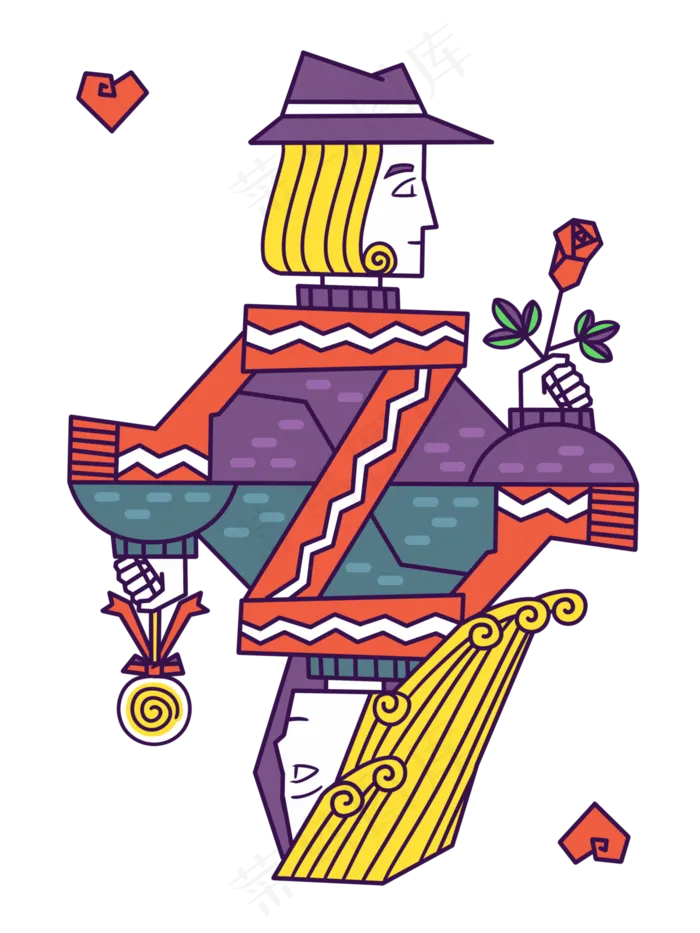 情人节扑克牌画风情侣(3000X4000(DPI:300))psd模版下载