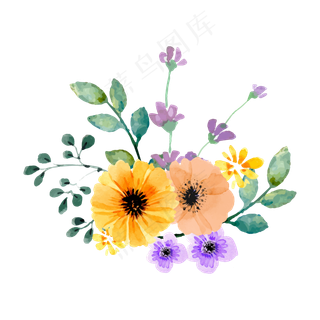 森系小清新水彩手绘绿叶花朵,免抠元素