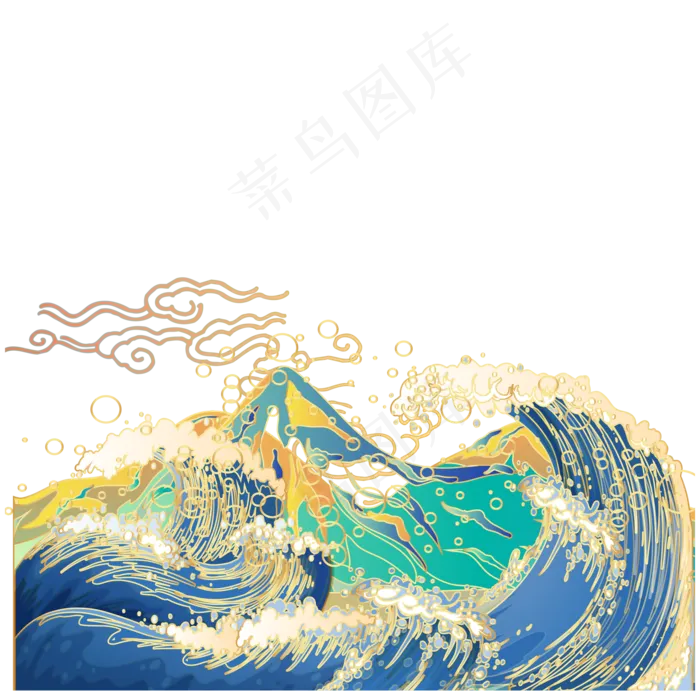 国潮彩色云纹海浪(2000*2000px 300 dpi )ai矢量模版下载