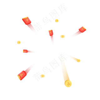 红包与金币向四方扩散,免抠元素